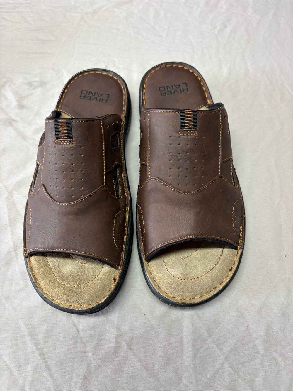 River Island Men's Brown Leather Slide Sandals